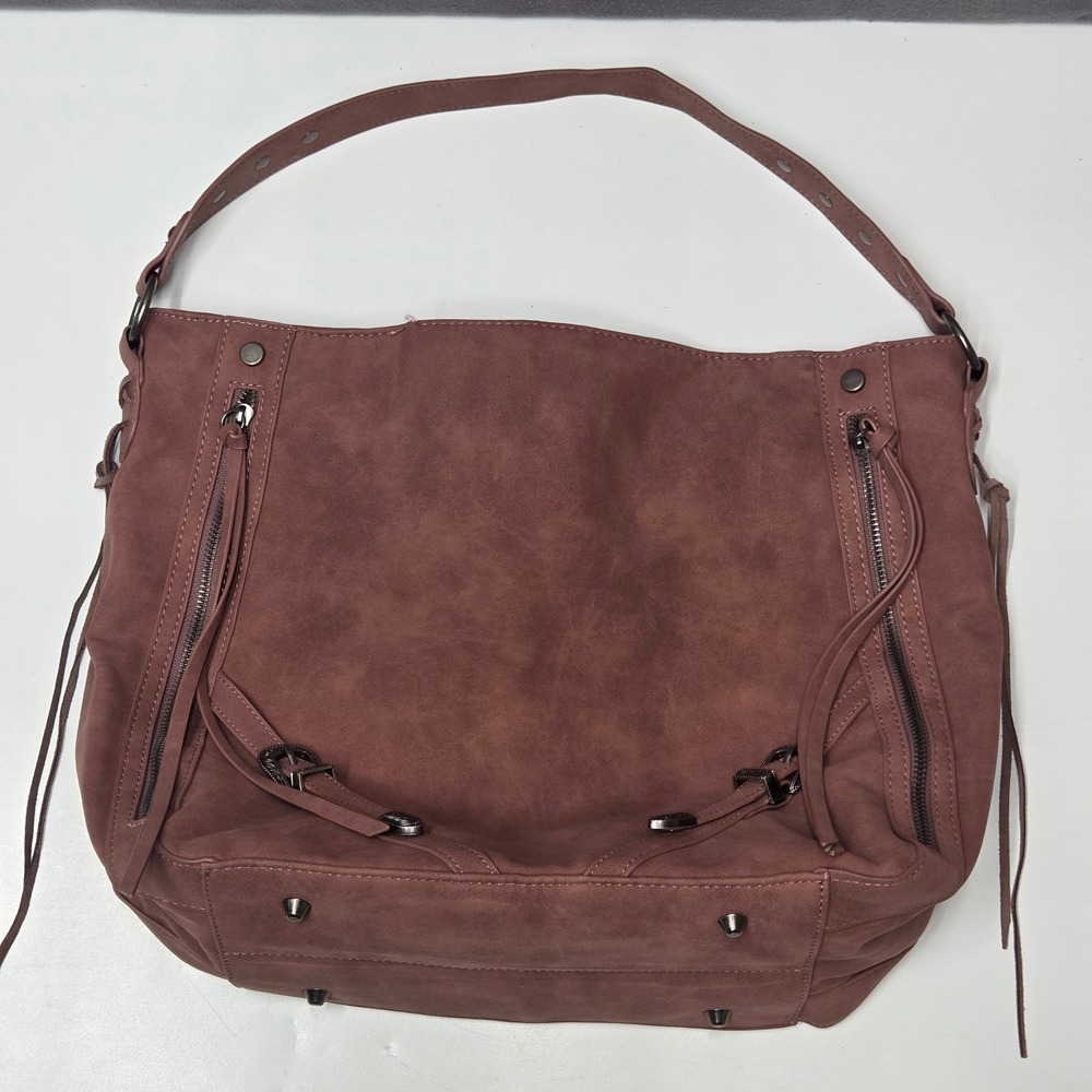Wrangler Mauve Faux Suede Hobo Bag Western Buckle Tassel Shoulder Crossbody